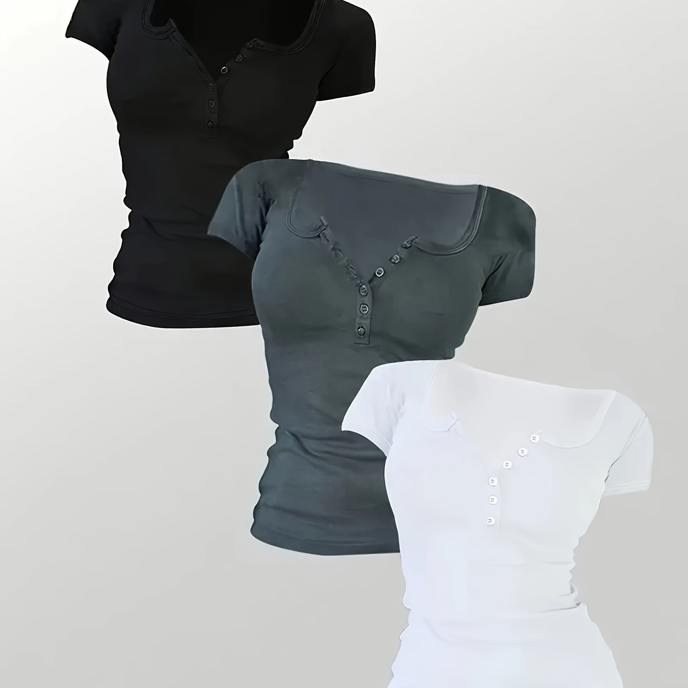 Camisetas deportivas casuales de talla grande para mujer con cuello en V y manga corta, top de color sólido