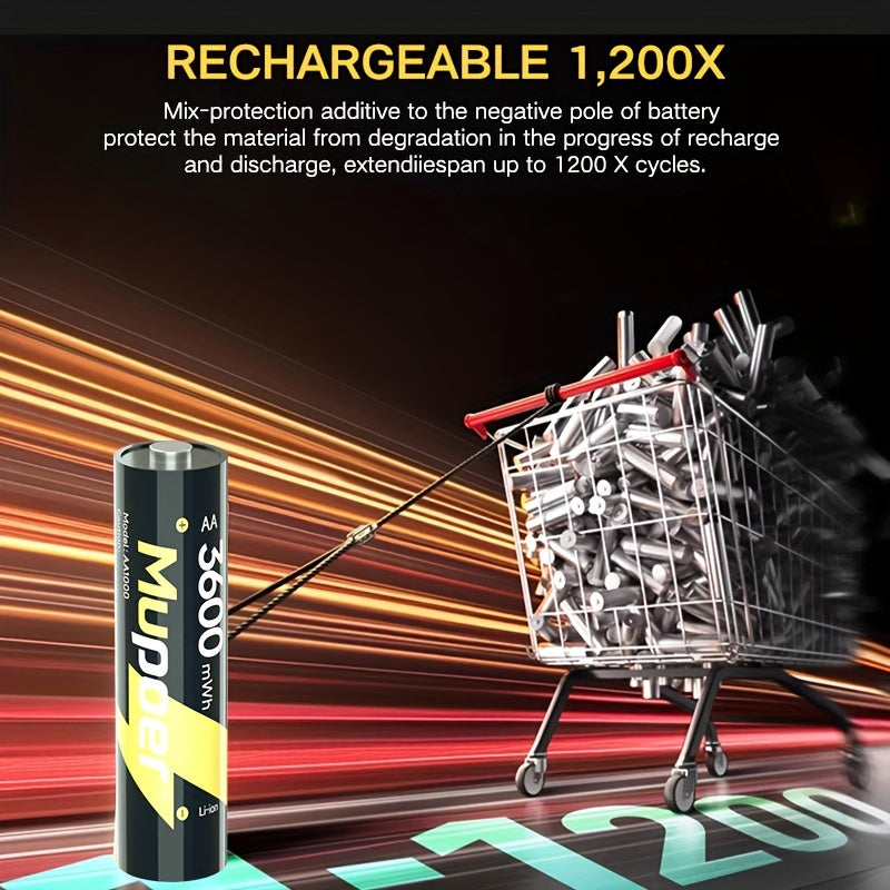 8-Pack Rechargeable AA Lithium Polymer Batteries with Smart Charger and Storage Case