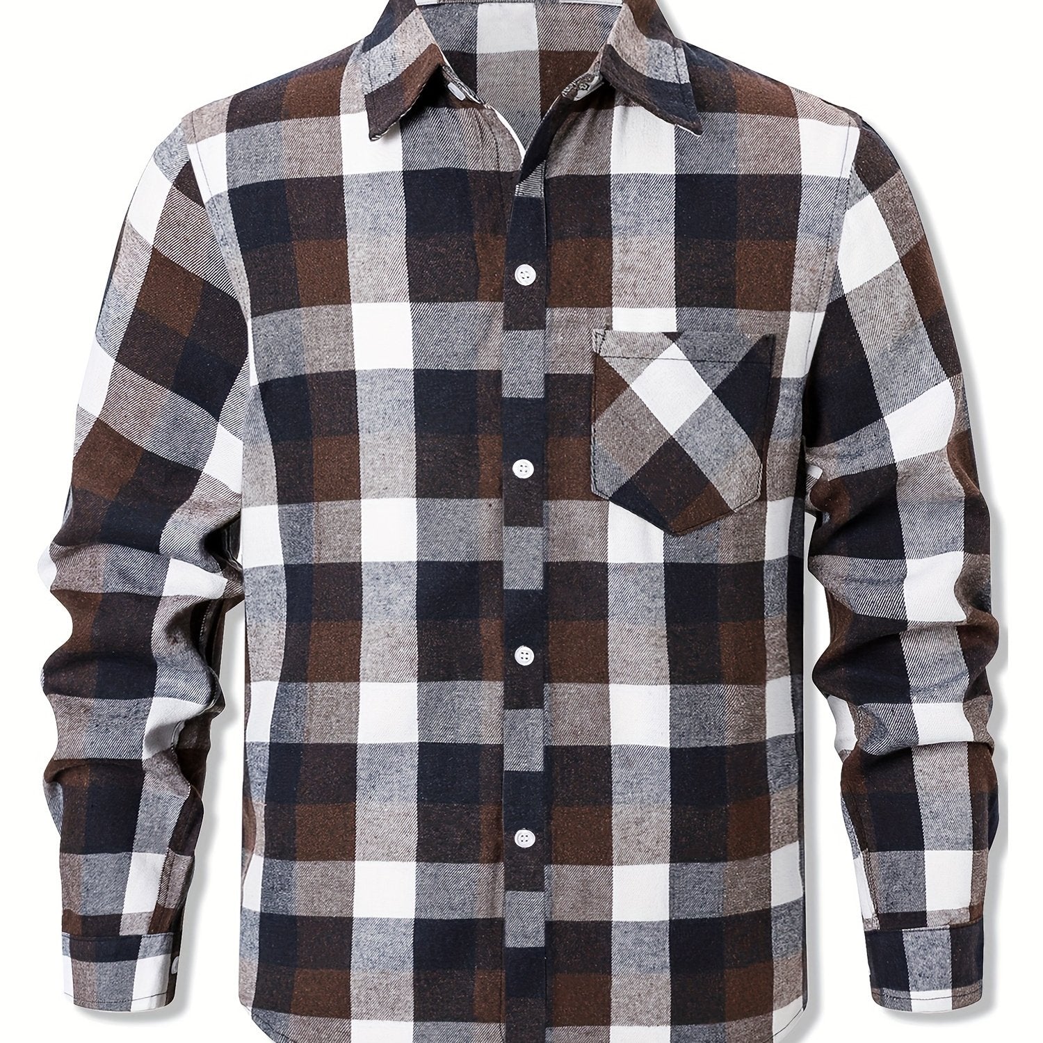 Men's Plus Size Gingham Flannel Shirt Casual Button Down Polyester Cotton