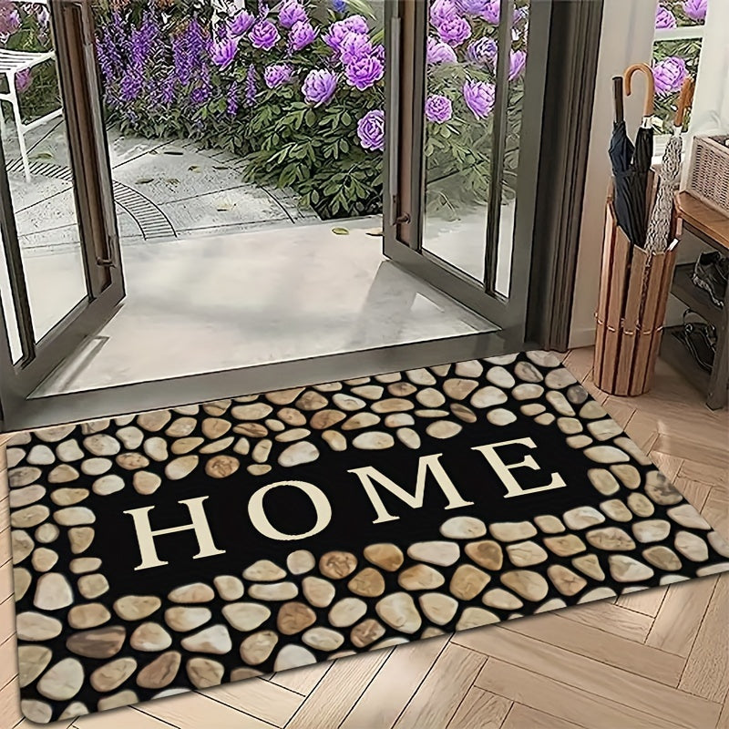 Letter Print Door Mat Non-Slip Polyester Rug for Laundry Kitchen Guest Room