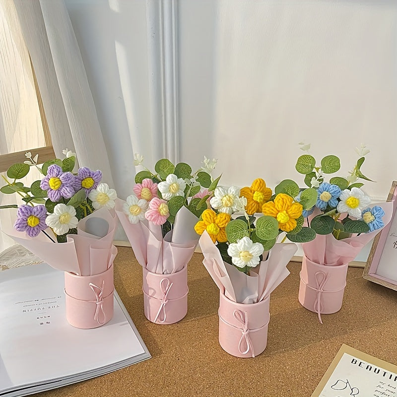 Набор искусственных букетов цветов с плетеными и тканевыми цветами для подарков и домашнего декора