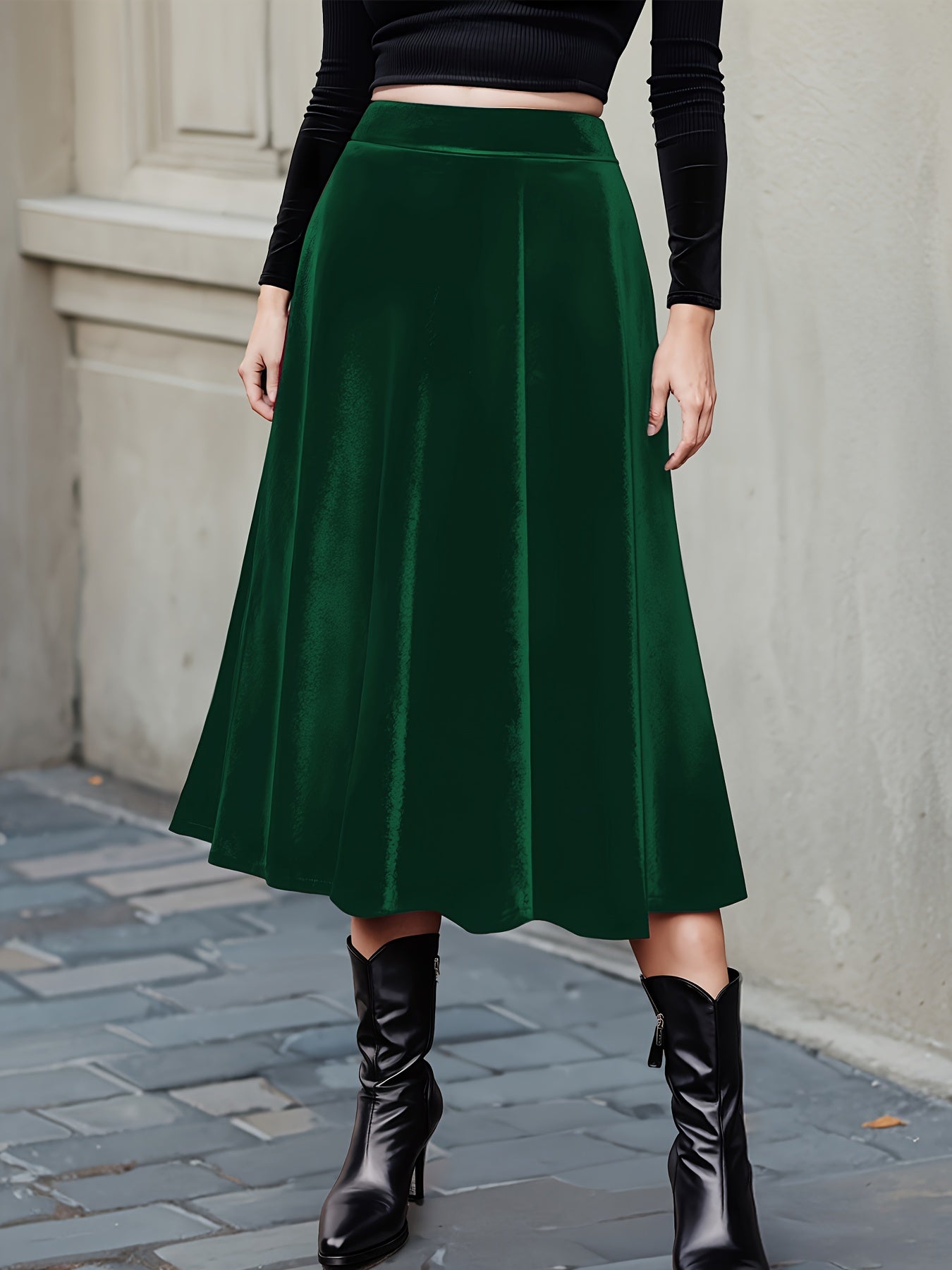 Women's Plus Size Velvet Swing Midi Skirt High Waist Spring Summer