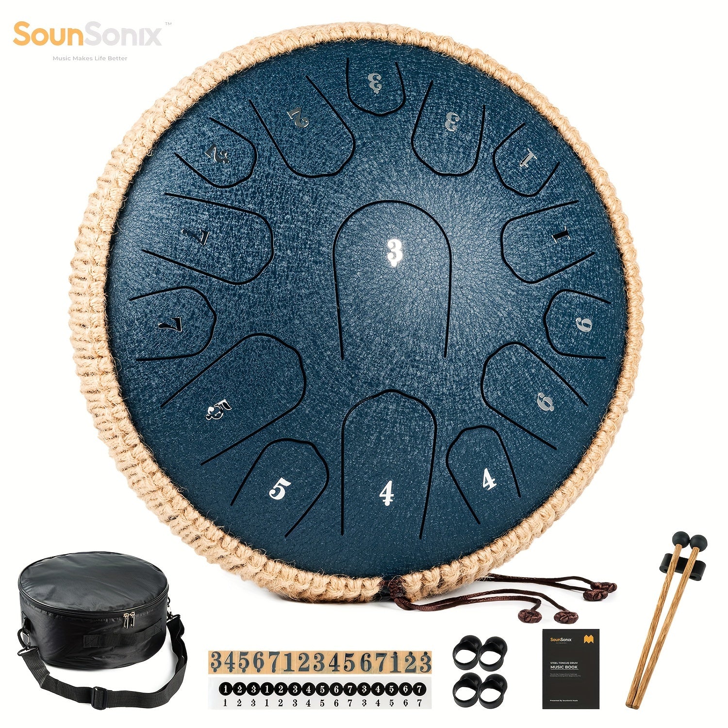 Steel Tongue Drum 33cm 15 Notes D Major Hand Pan with Mallets and Carry Bag