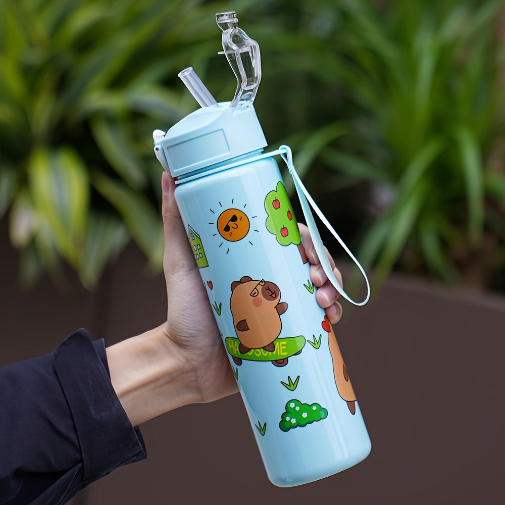 Cartoon Kapibara 26oz Water Bottle with Straw Leak-Proof PVC-Free for Outdoor Activities