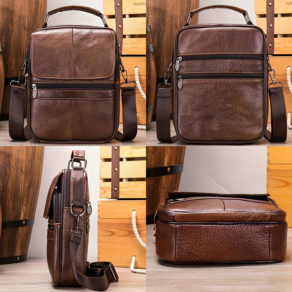 Genuine Leather Messenger Bag for Men Black Multi-Compartment Casual Business Travel