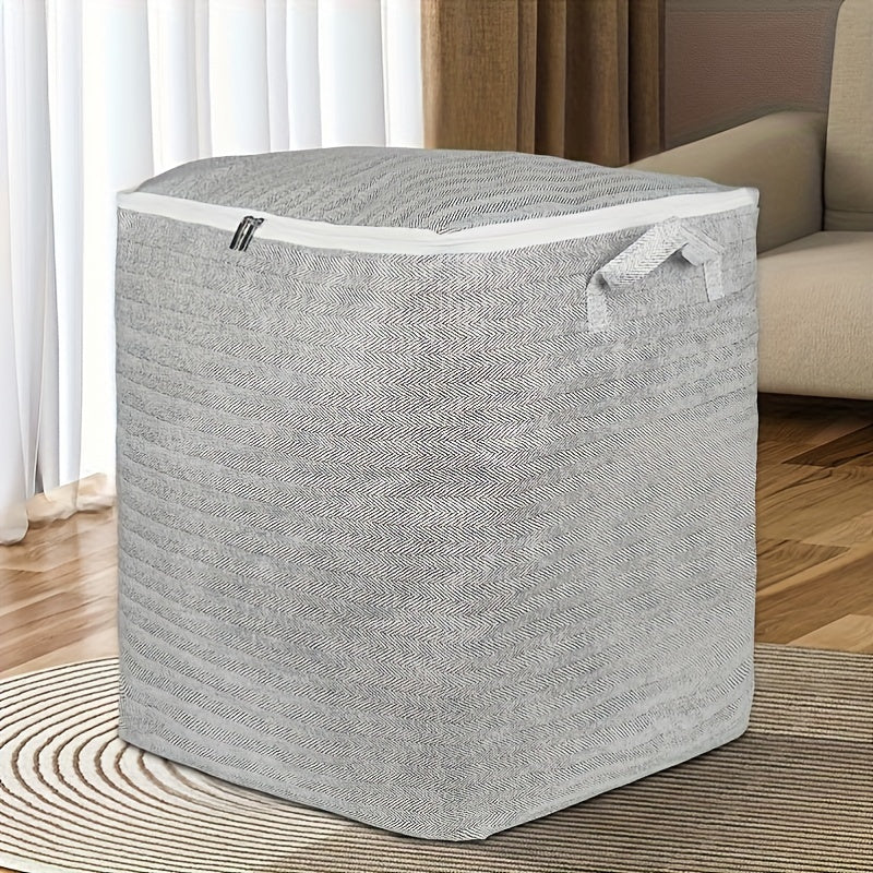 Large Non-Woven Fabric Storage Bin with Lid Handles and Zipper for Clothes Toys and Quilts