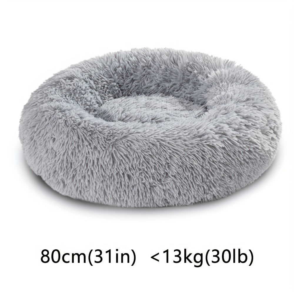 Round Fluffy Dog Bed with Non-Skid Bottom Polyester Material