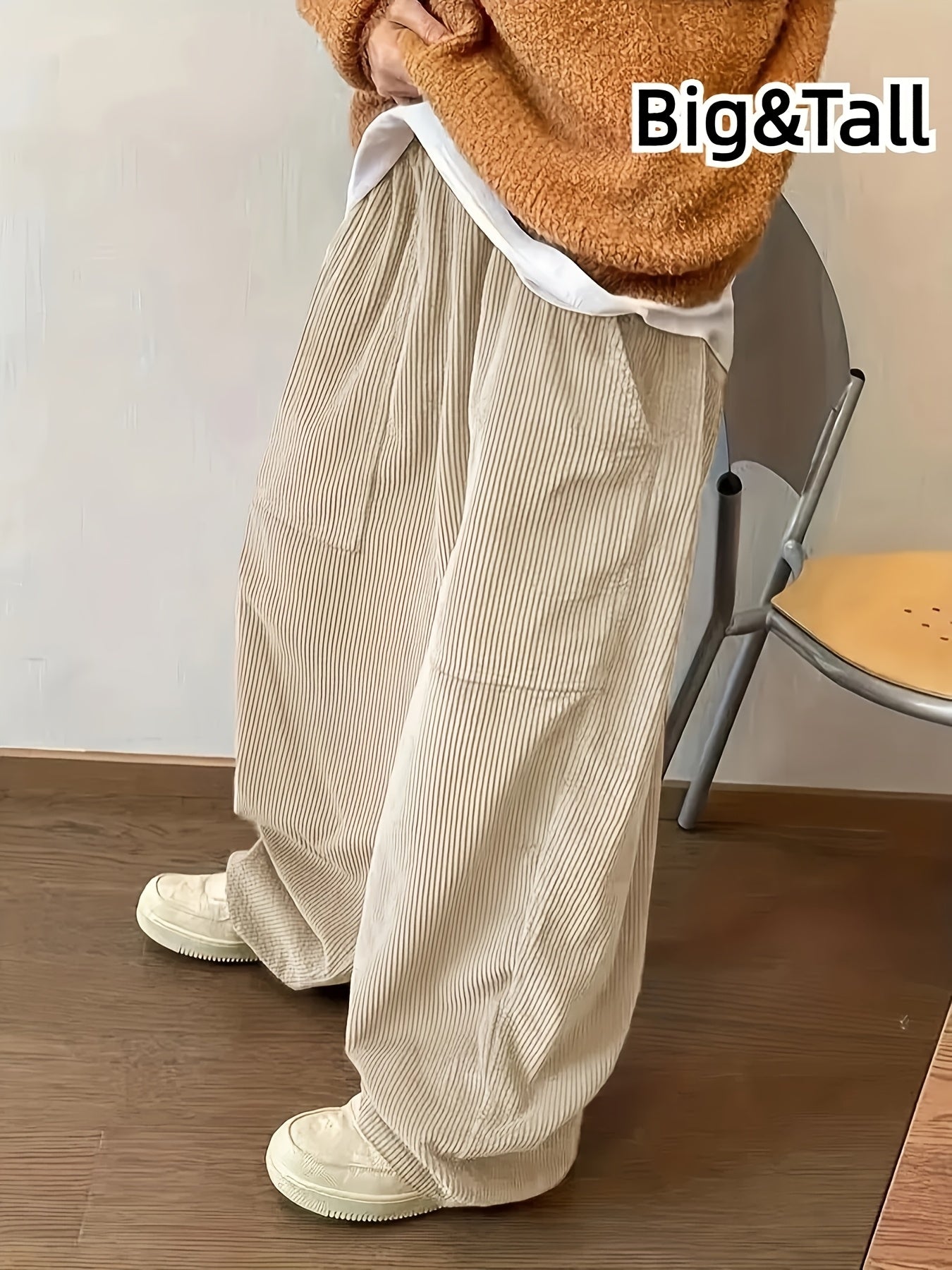 Men's Plus Size Casual Corduroy Pants Loose Fit Warm Solid Color for Fall Winter Outings