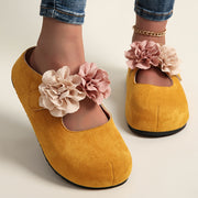 Women's Floral Platform Mules - Slip-On Loafers with Thick Sole in Pastel Pink