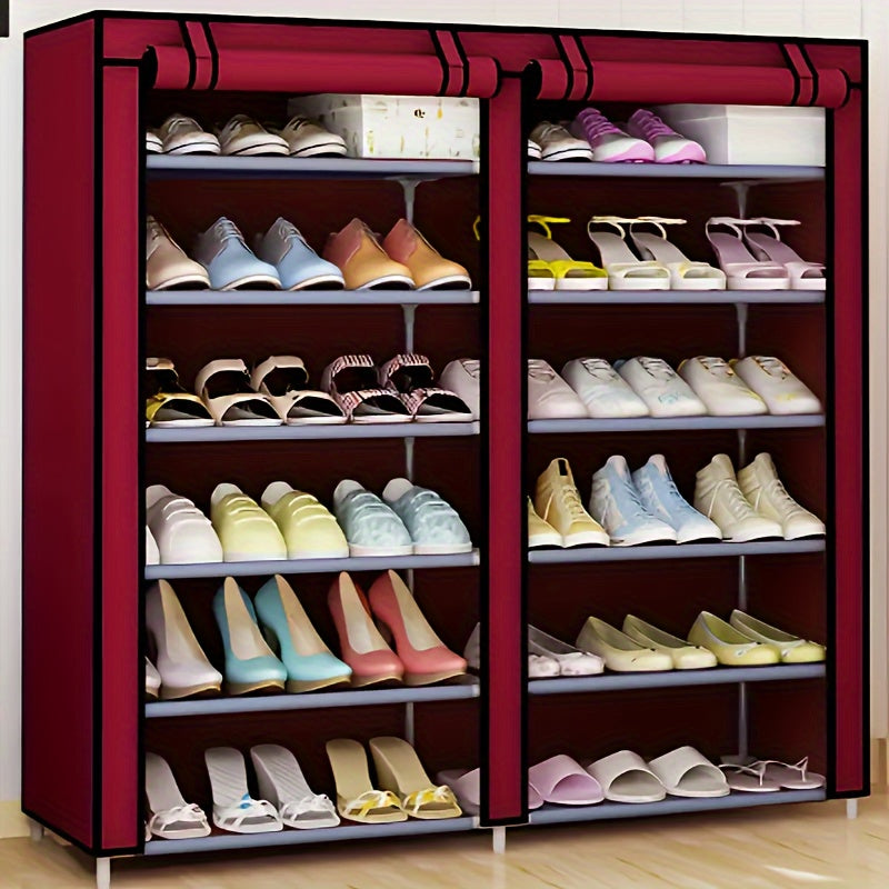 Double-Row Shoe Cabinet Multi-Layer Shoe Organizer for Living Room Bedroom Entryway