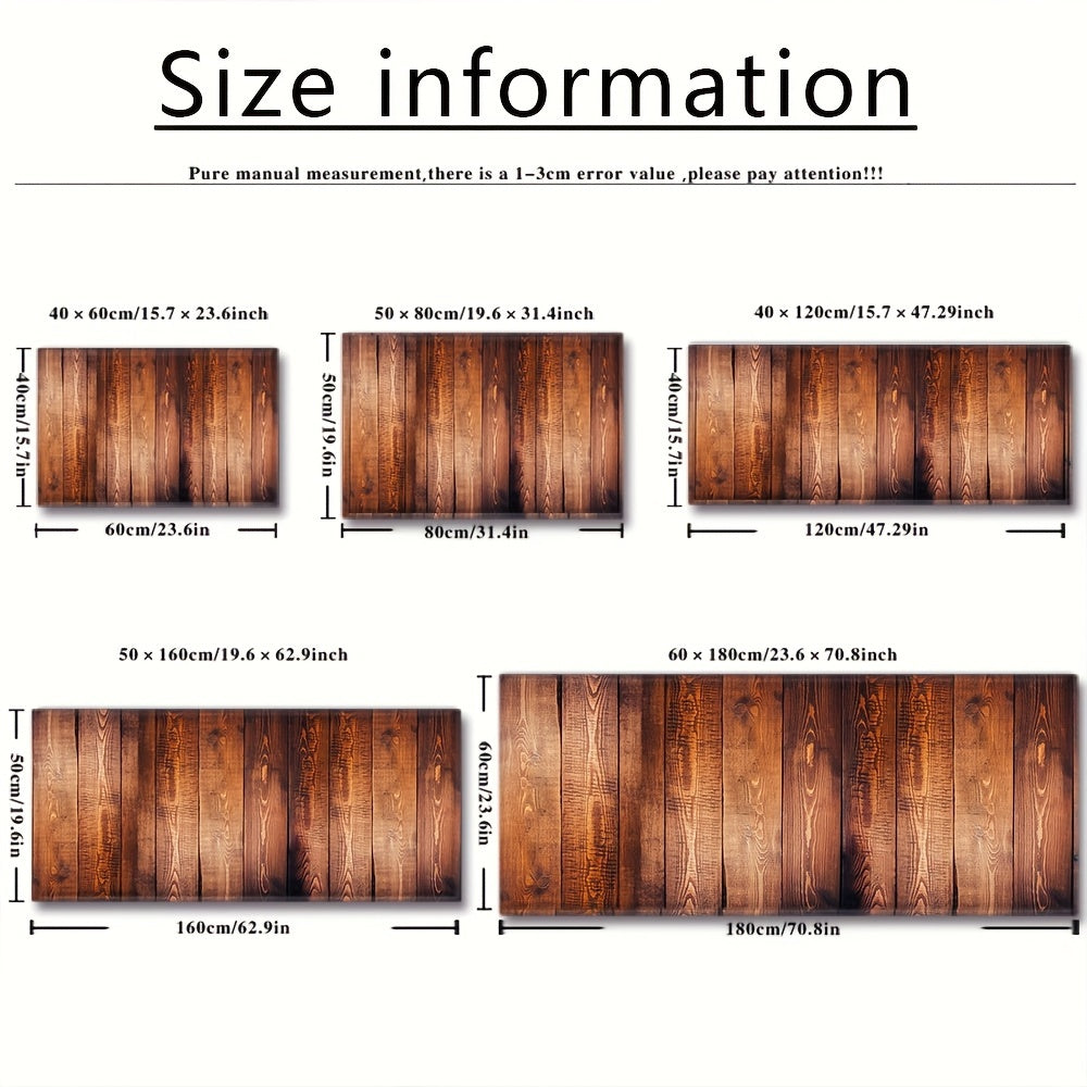 Vintage Wooden Plank Doormat Non-Slip Absorbent Polyester Kitchen Bathroom Mat