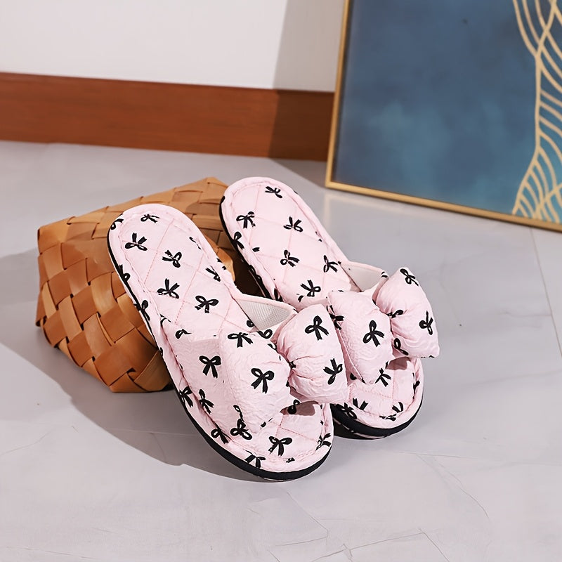 Women’s All-Season Home Slippers with Bow Design Soft Sole Comfortable