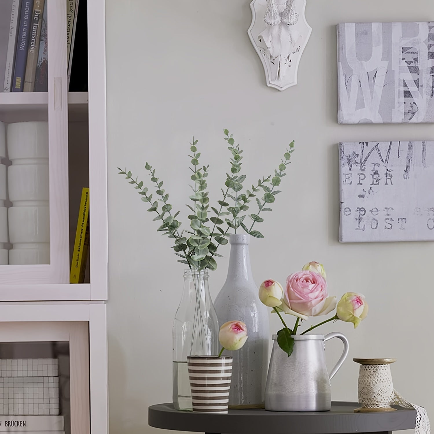 12/10 шт. Искусственный стебель эвкалипта с настоящими серо-зелеными листьями для домашнего, офисного, свадебного декора