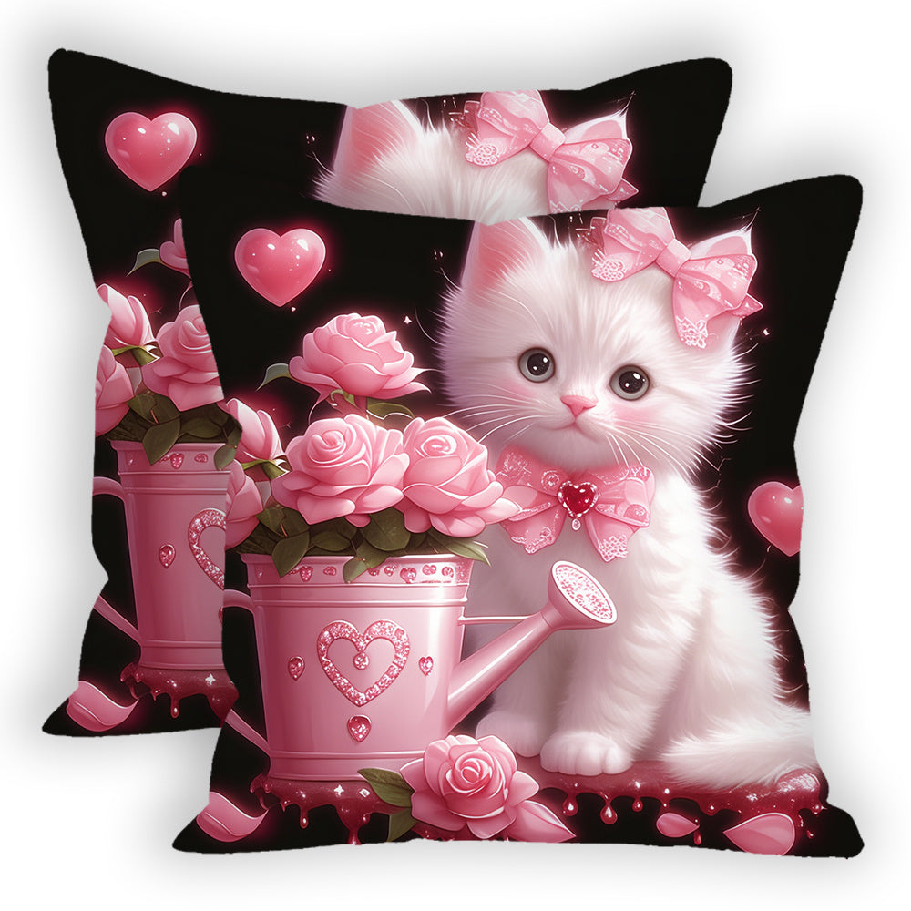 2 ta jozibali mushuk va gullar bilan bezatilgan yostiq qoplari to'plami - Yumshoq polyesterdan tayyorlangan, mashinada yuvish mumkin - Mehmonxona, yotoqxona yoki ofisni bezatish uchun ideal - O'lchami: 45.72x45.72 sm