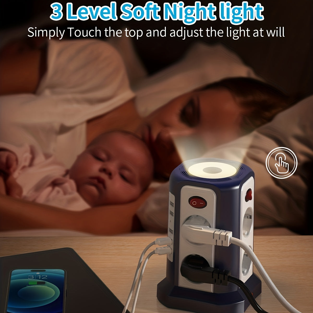 Multi-Socket Power Strip with 5 USB Ports 8 Outlets 4 Switches 3M Extension Cable Surge Protection