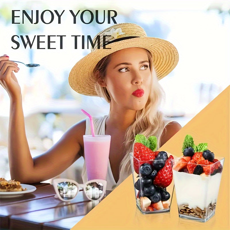 25 Clear Plastic Reusable Appetizer Cups for Desserts Fruit Mousse Pudding