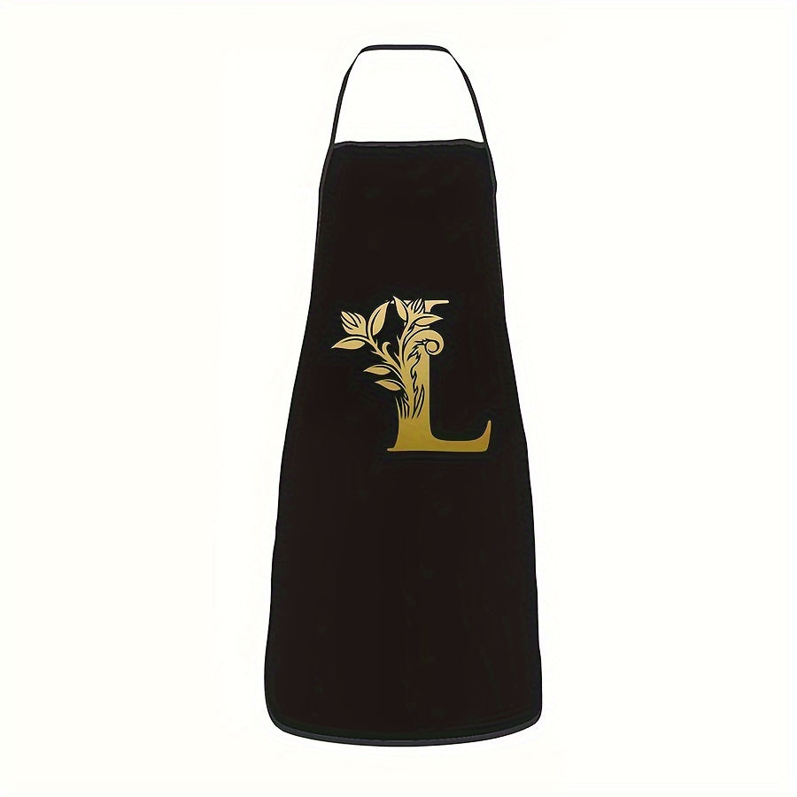 Golden Letter Printed Oil-Proof Kitchen Apron for Home Cooking