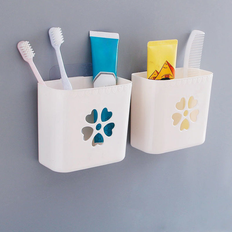 Punch-Free Wall Storage Rack Rectangular Plastic Organizer for Kitchen Bathroom Bedroom