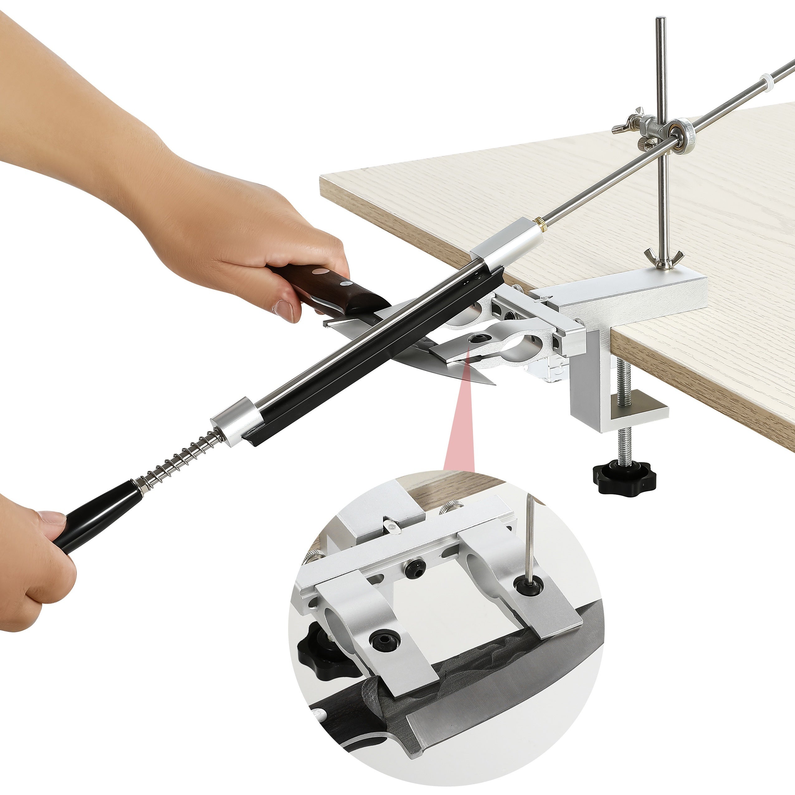 Kitchen and Outdoor Knife Sharpener Set with Fixed Angle System and Diamond Stone