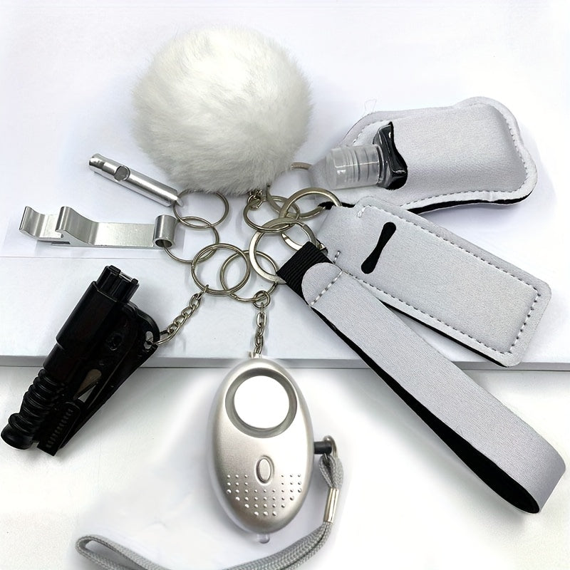 Set of 9 Women's Safety Keychains with Hand Sanitizer Holder Alarm and Floating Charm