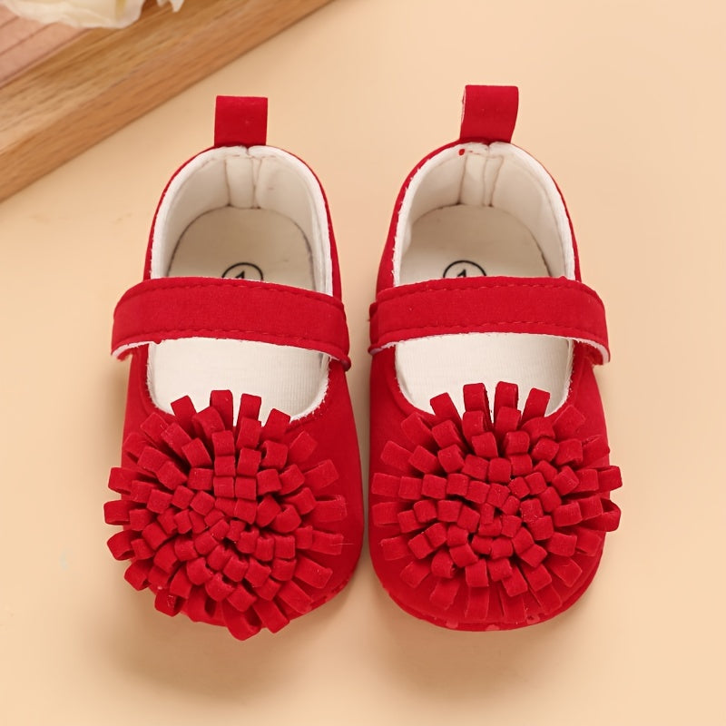 Girls Baby Shoes for First Steps Spring and Autumn Fabric Soft Sole with Flower Decorations