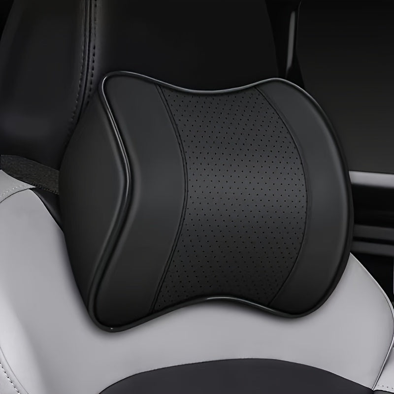 Car Seat Neck Pillow Faux Leather Ergonomic Support Adjustable Strap