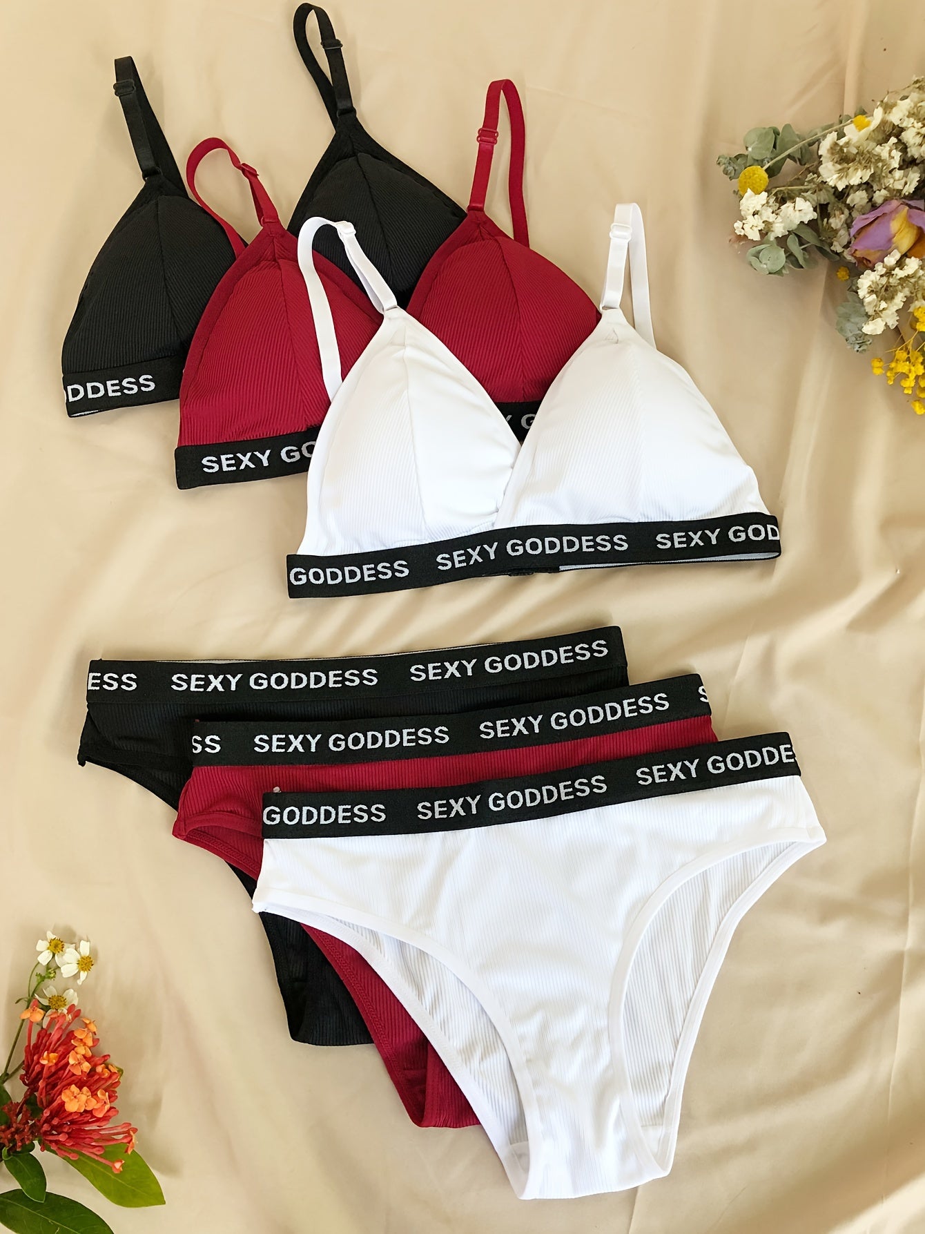 3 ta harf bosma, simsiz brassu va elastik ichki kiyim to'plami ayollar uchun.