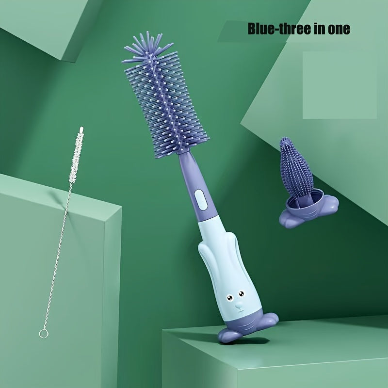 Set of Three Baby Bottle, Pacifier, and Straw Cleaning Brushes in Cartoon Design