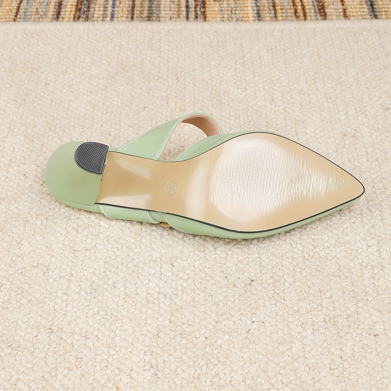 Women's Mint Green Pointed-Toe Block Heel Pumps with Floral Bow