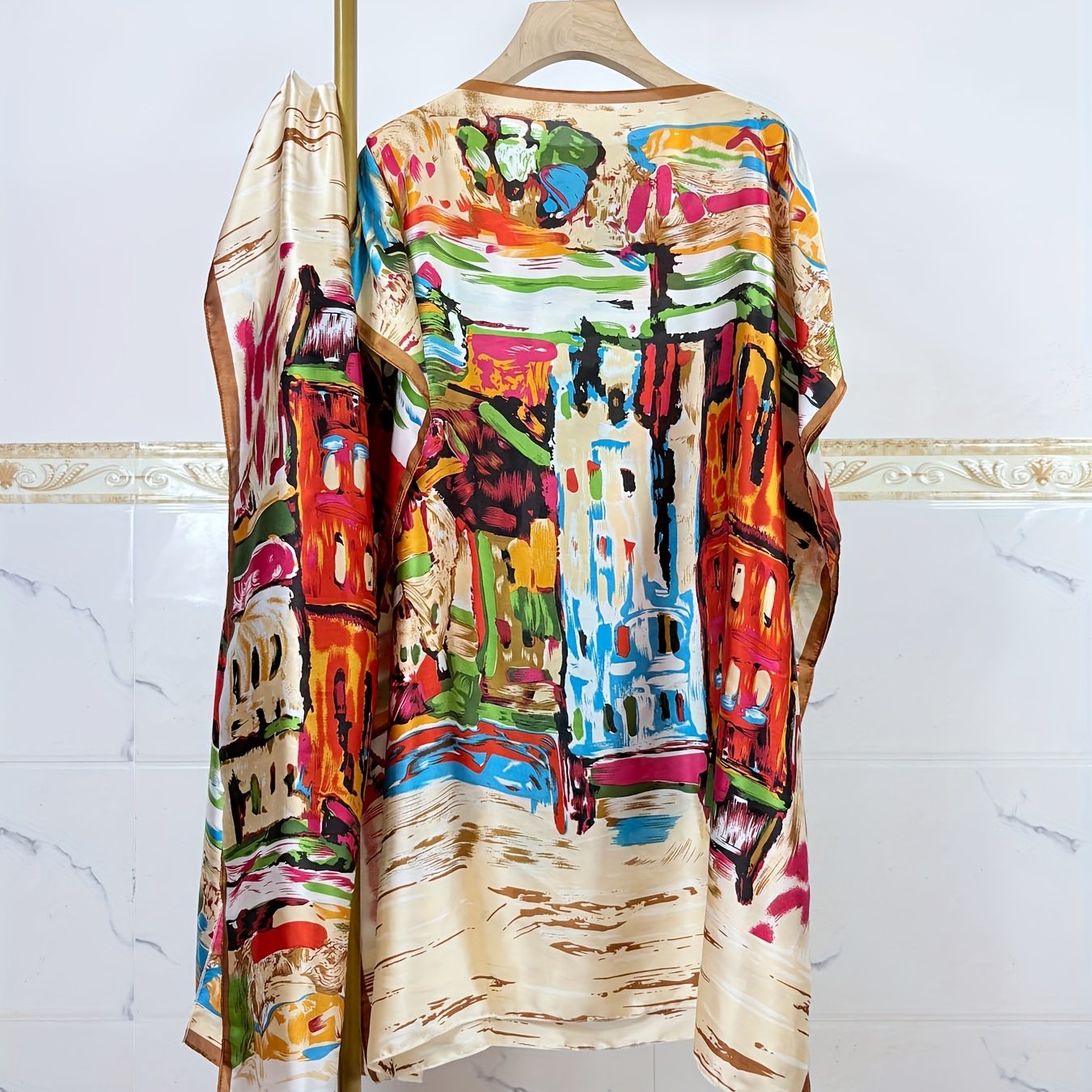 Plus o'lchamli ayollar uchun bohemiy bosma plyaj kiyimlari, tizzaga qadar uzunlikdagi ro'yxat va boshqashma