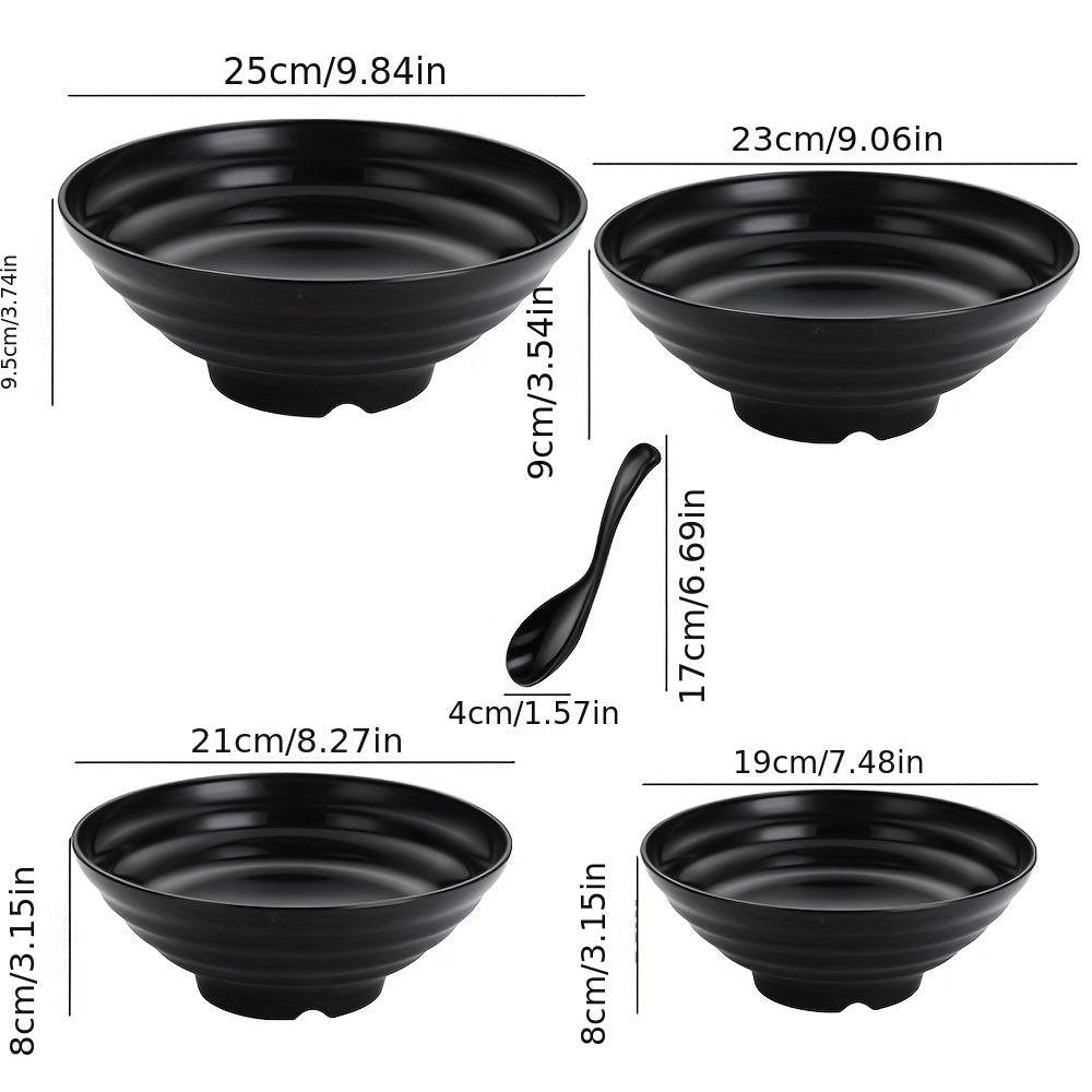 Unbreakable Black Ramen Bowl Set with Spoon Large Dishwasher Safe Microwave Safe