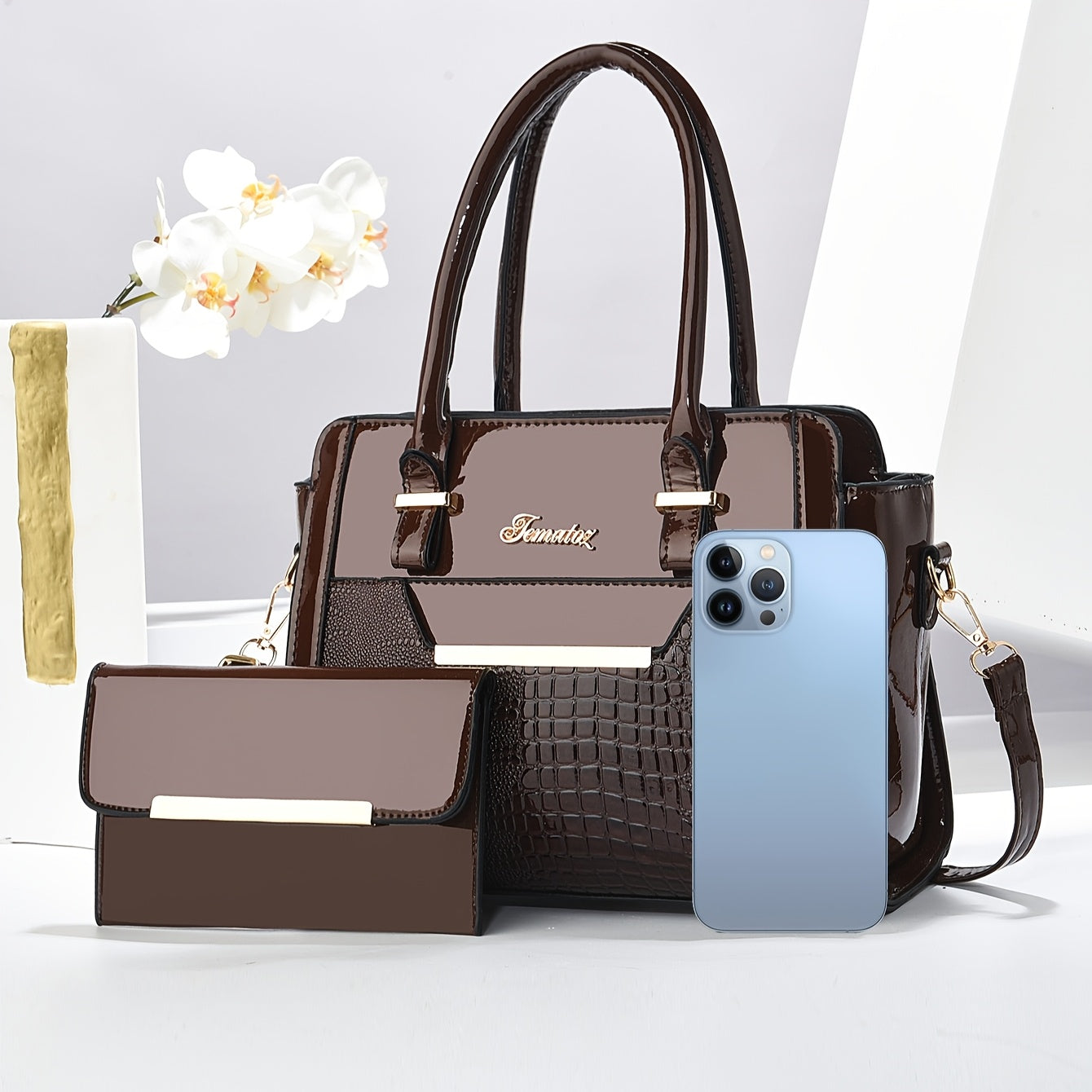 Набор из 2 модных женских сумок с большой вместимостью, однотонная сумка-тоут, застежка на молнии, подкладка из полиэстера, окрашенные края. Универсальны для повседневного использования и поездок на работу. Доступны в красном и черном цветах.