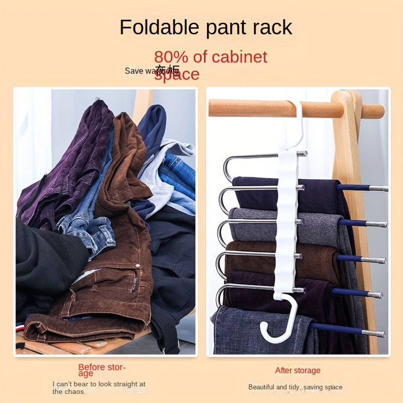 Perchero de pantalones de múltiples capas montado en la pared, organizador de armario que ahorra espacio para jeans y pantalones