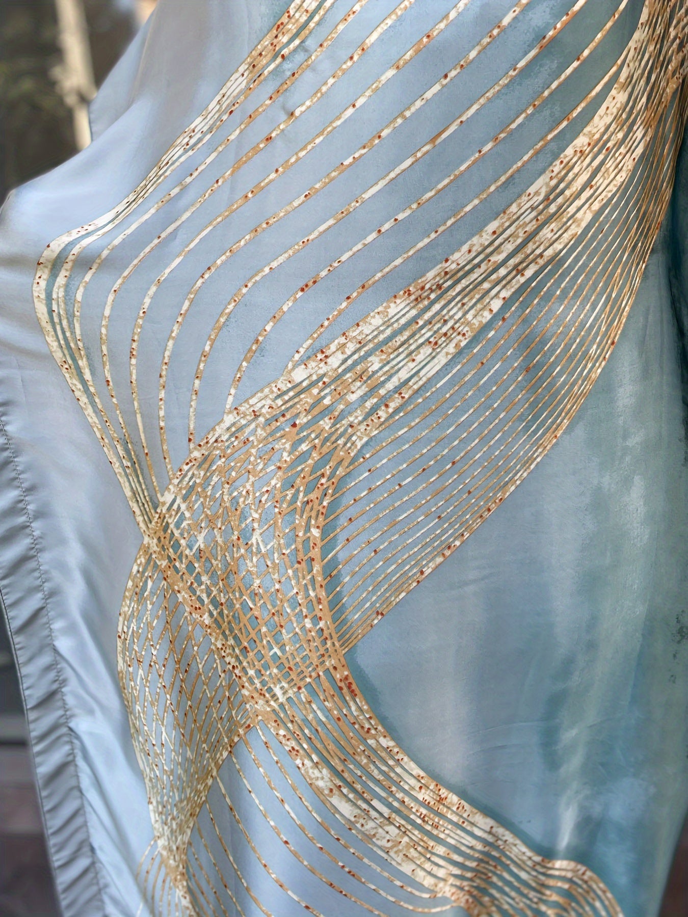 Plus Size Floral Maxi Dress with Scarf Light Blue Gold Short Sleeve Summer