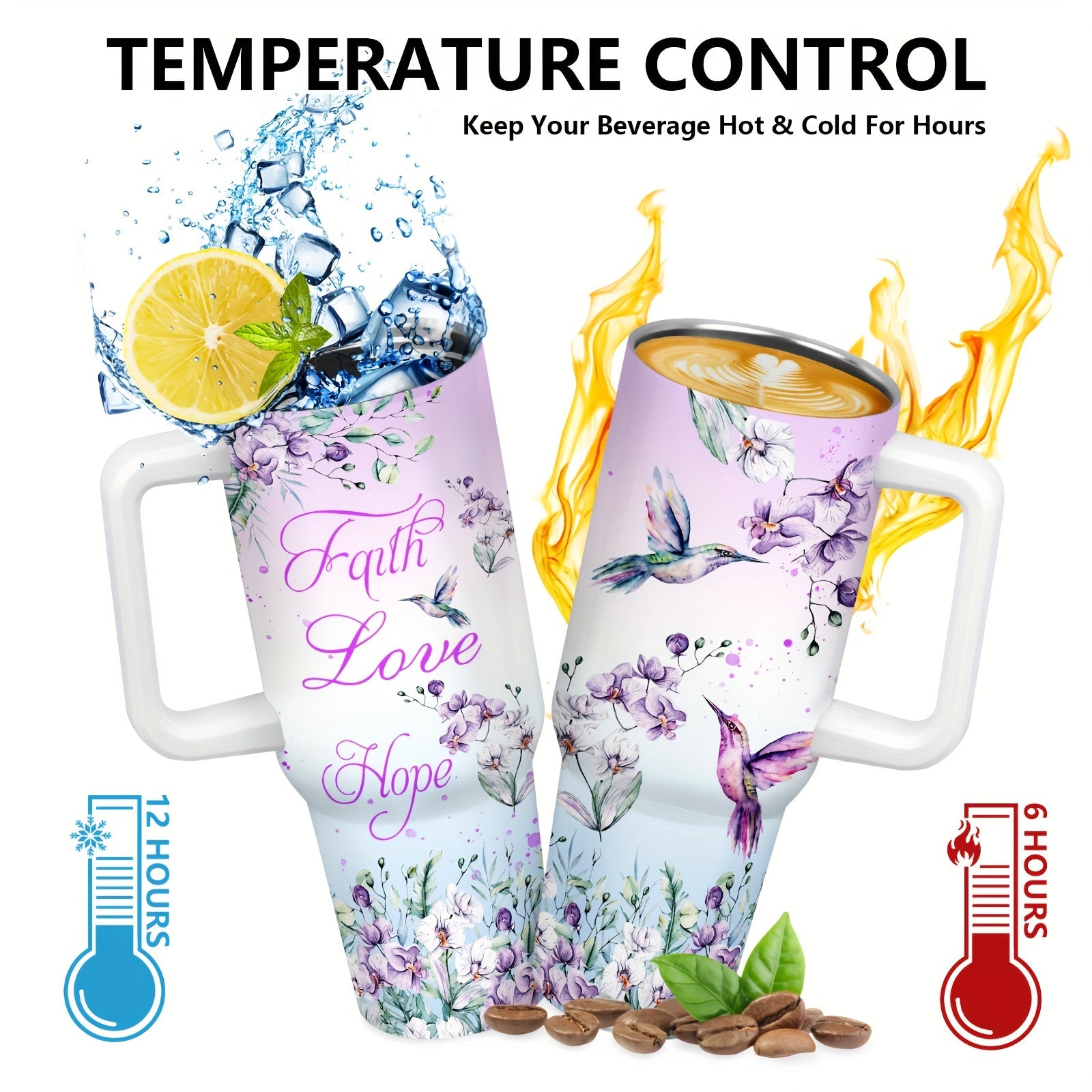 Foloda 1 dona Hummingbird Katta Hajmli Tumbler: Qo'ltiq va qopqoq bilan vakuum izolyatsiyalangan sayohat qahva stakani, bayramlar va maxsus tadbirlar uchun ideal - zanglamas po'latdan tayyorlangan, faqat qo'lda yuvish.