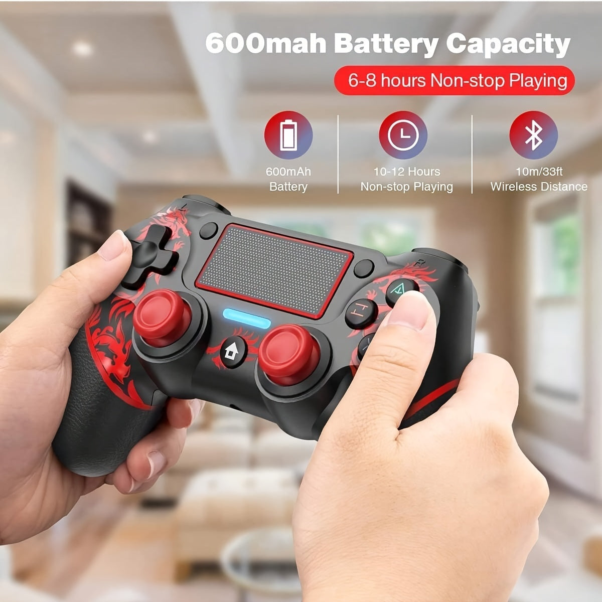 Wireless PS4 Controller with Dual Vibration 6-Axis Touchpad 3.5mm Audio Black Red