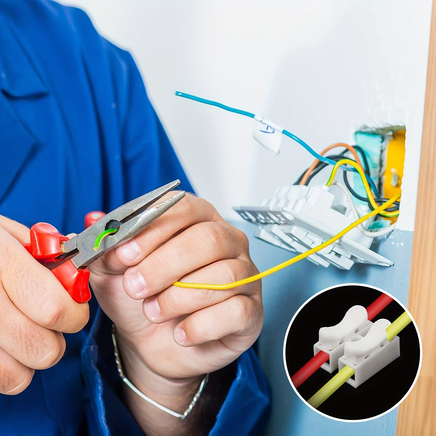 50pcs Wire Connectors Dual Pin Spring Clamp Terminals White for Electrical Projects