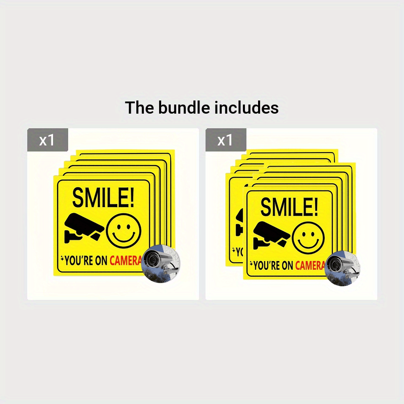 Set of 5 or 10 Smile You're On Camera Window Stickers for Security and Privacy