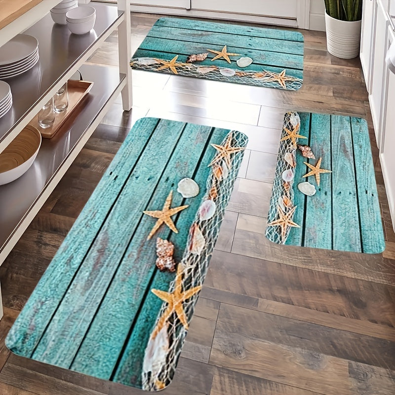 Non-Slip Waterproof Floor Mat with Starfish Print 39.88x149.86cm for Kitchen Bathroom Living Room