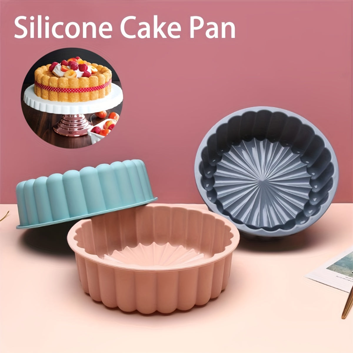 3-Piece Round Flower Cake Pan Set Nonstick Silicone Baking Molds for Weddings and Birthdays