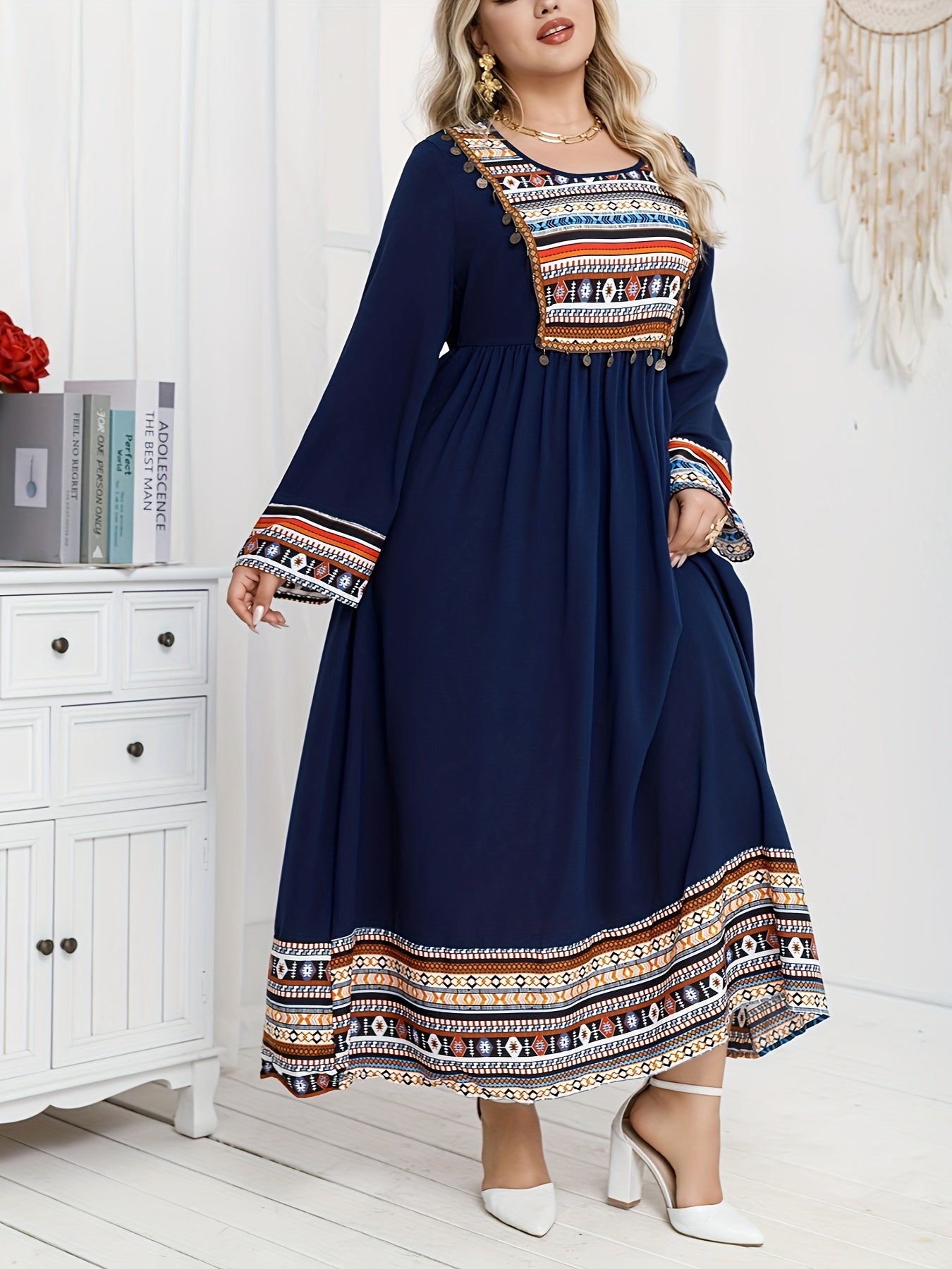Women's Ethnic Style Printed Dress Plus Size Middle Eastern Directional