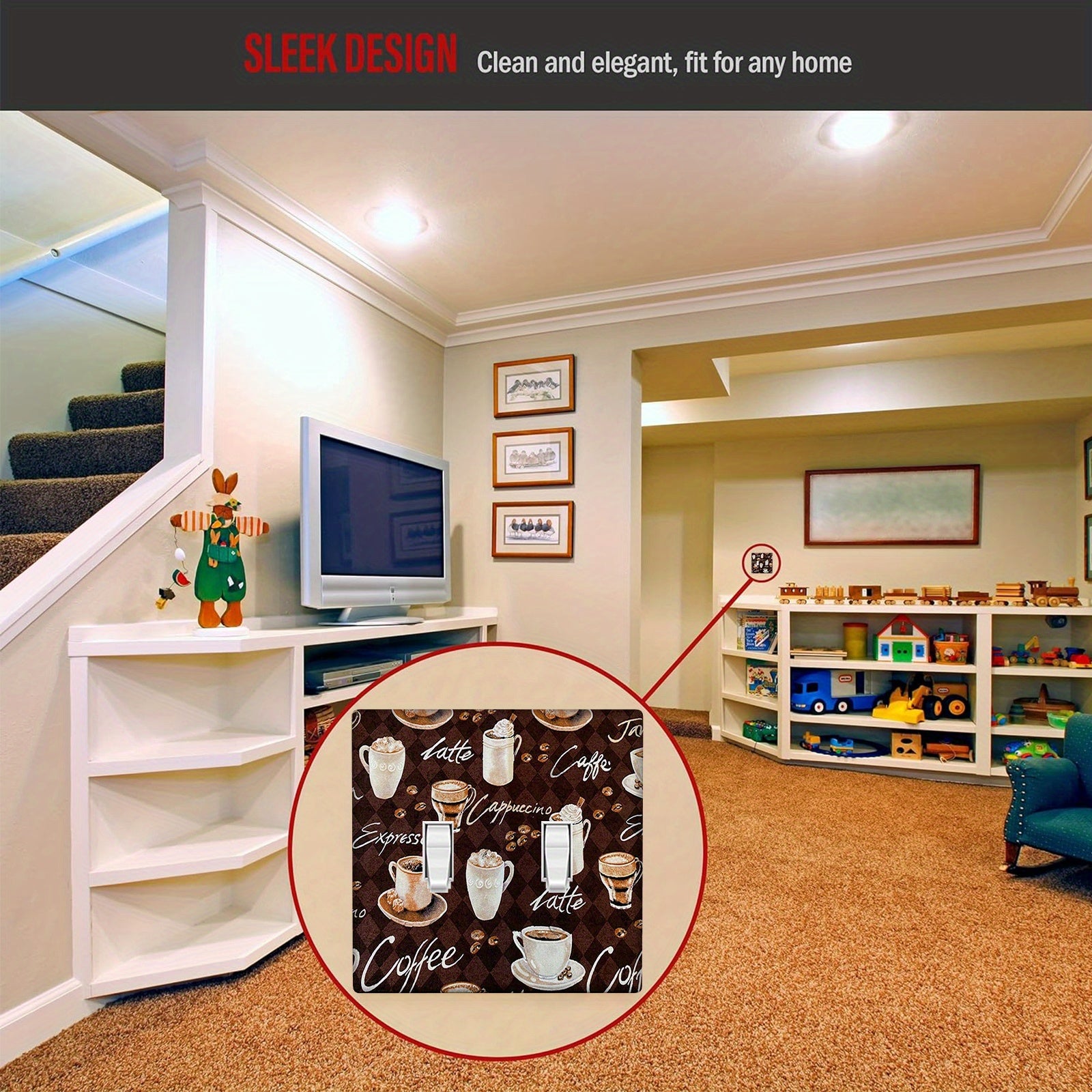 Крышка для стеновой розетки с кофейной тематикой, оформленная латте-артом на коричневом фоне, идеально подходит для декора кухни и спальни. Доступна в вариантах на 1 и 2 гнезда.