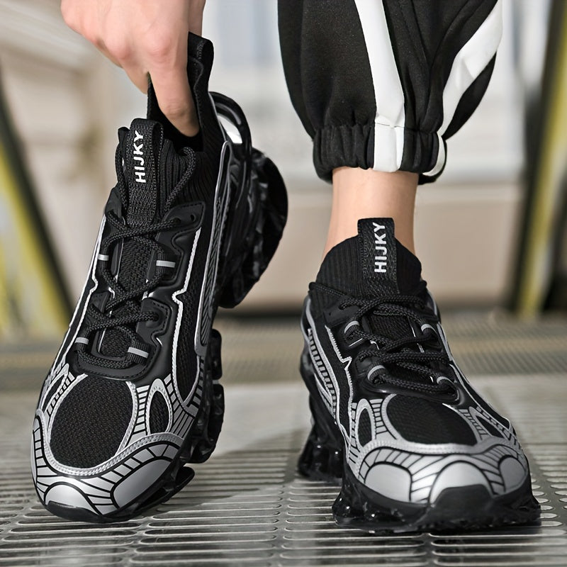 Men's Striped Fabric Sneakers with Shock Absorption for Outdoor Activities