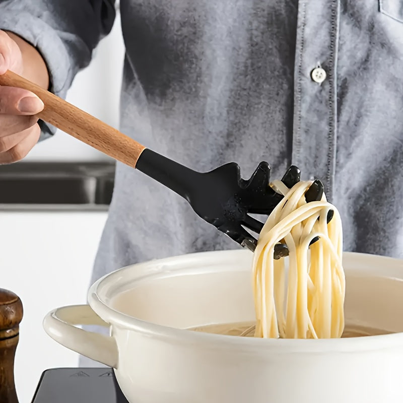 Silicone Cooking Utensil Set with Wooden Handles Non-Stick Heat Resistant Dishwasher Safe