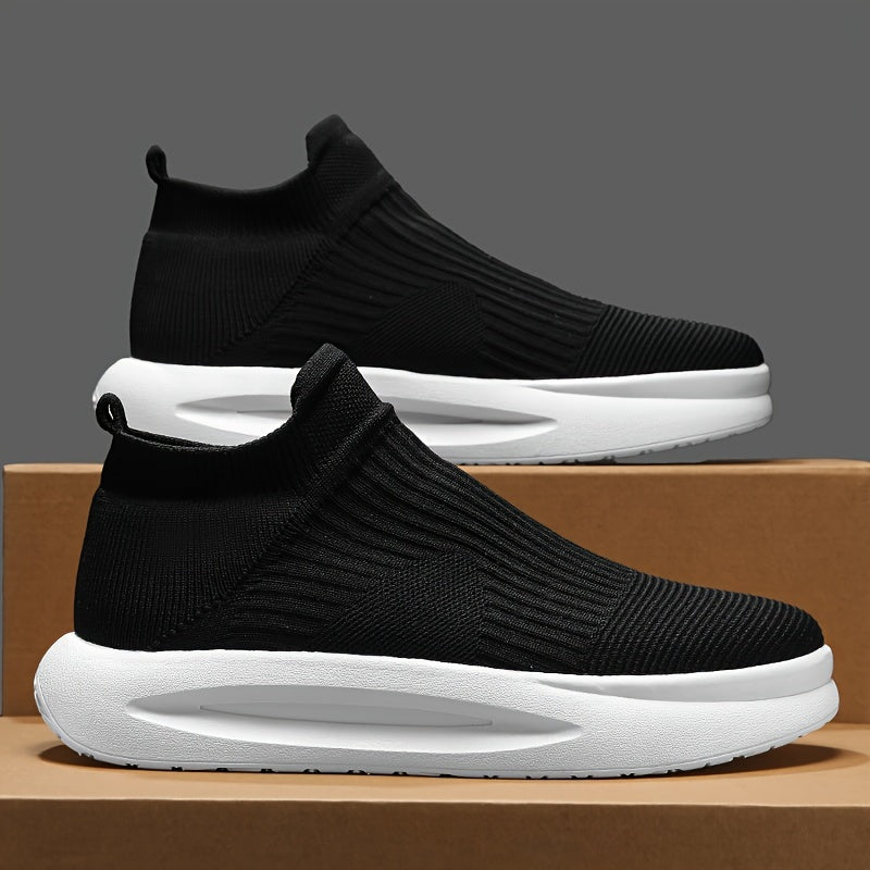 Men's Breathable Woven Slip-On Sneakers for Walking and Running with Shock-Absorbing Platform