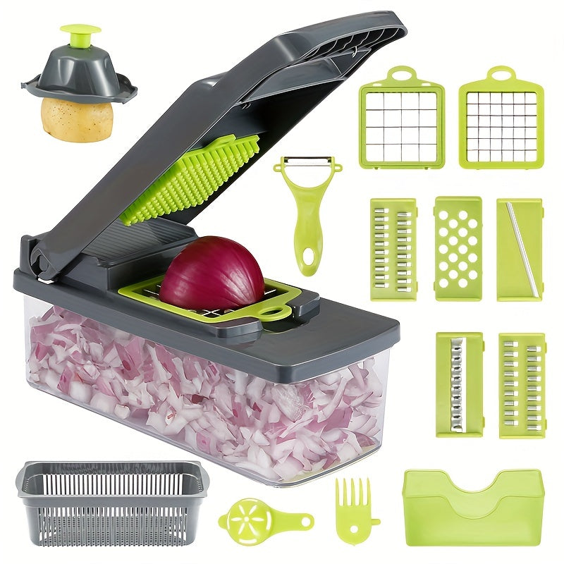 14/16pcs Multi-Functional Vegetable Cutter Set with Stainless Steel Blades and Container