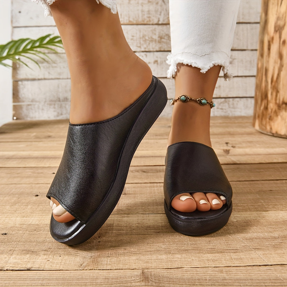 Women Slip-On Slide Sandals Summer Beach Casual Open Toe Non-Slip Rubber