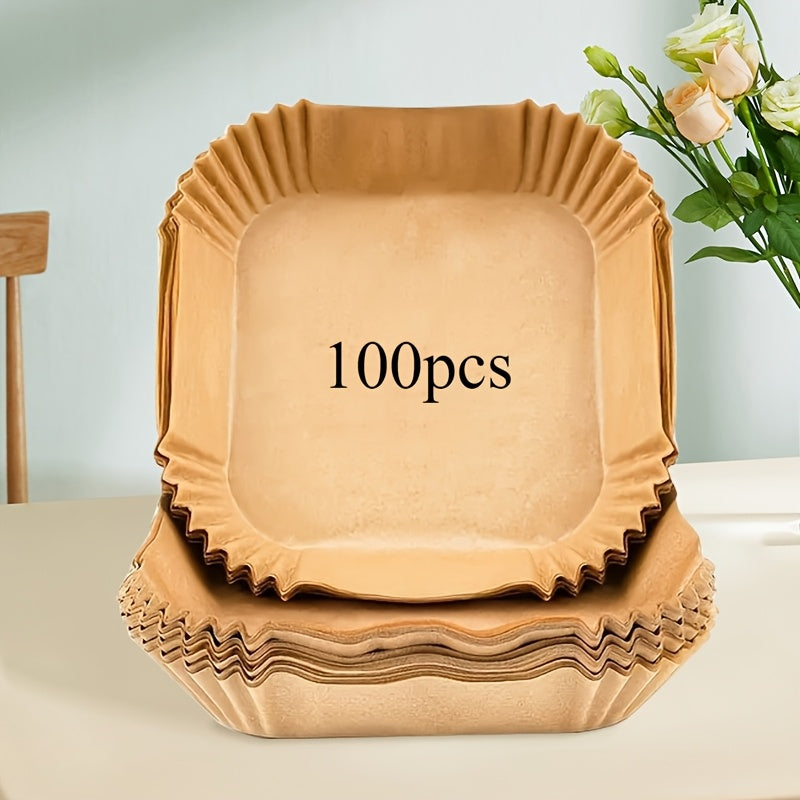 Bir martalik qog'oz linzalar uchun havo fritöz pishirish listlari yopishmaydigan, oziq-ovqat uchun xavfsiz, 50 yoki 100 dona