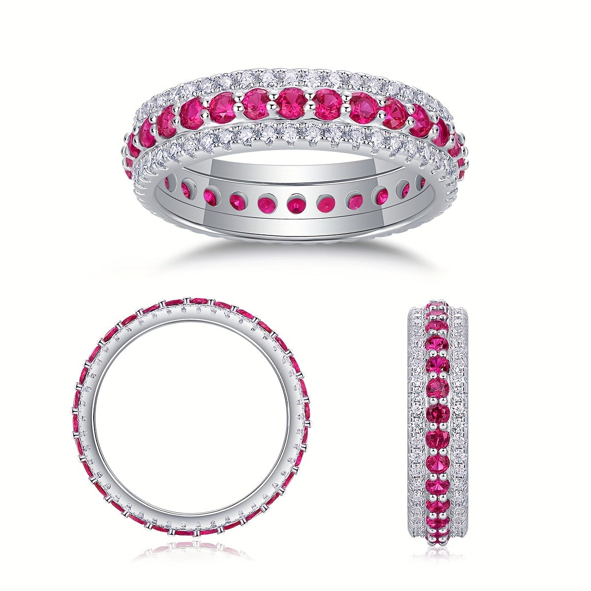 Unisex Silver Plated Moissanite Ring with Emerald Ruby Sapphire 18K Gold