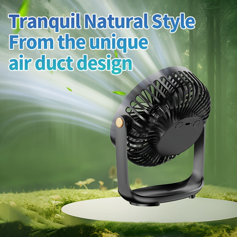 Mini Portable Table Fan with 5 Speeds, Night Light, USB Rechargeable